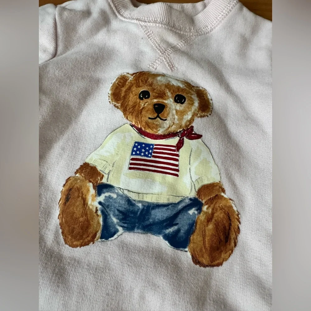 Ralph Lauren Baby Girl Pink Polo Teddy Bear Cotton Fleece Coverall Romper 9 Mo - Picture 4 of 16